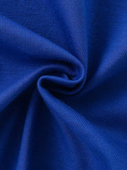 Close-up of twisted royal blue fabric showing the children's t-shirt knit texture