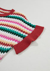 Suéter de manga corta con cuello redondo en contraste