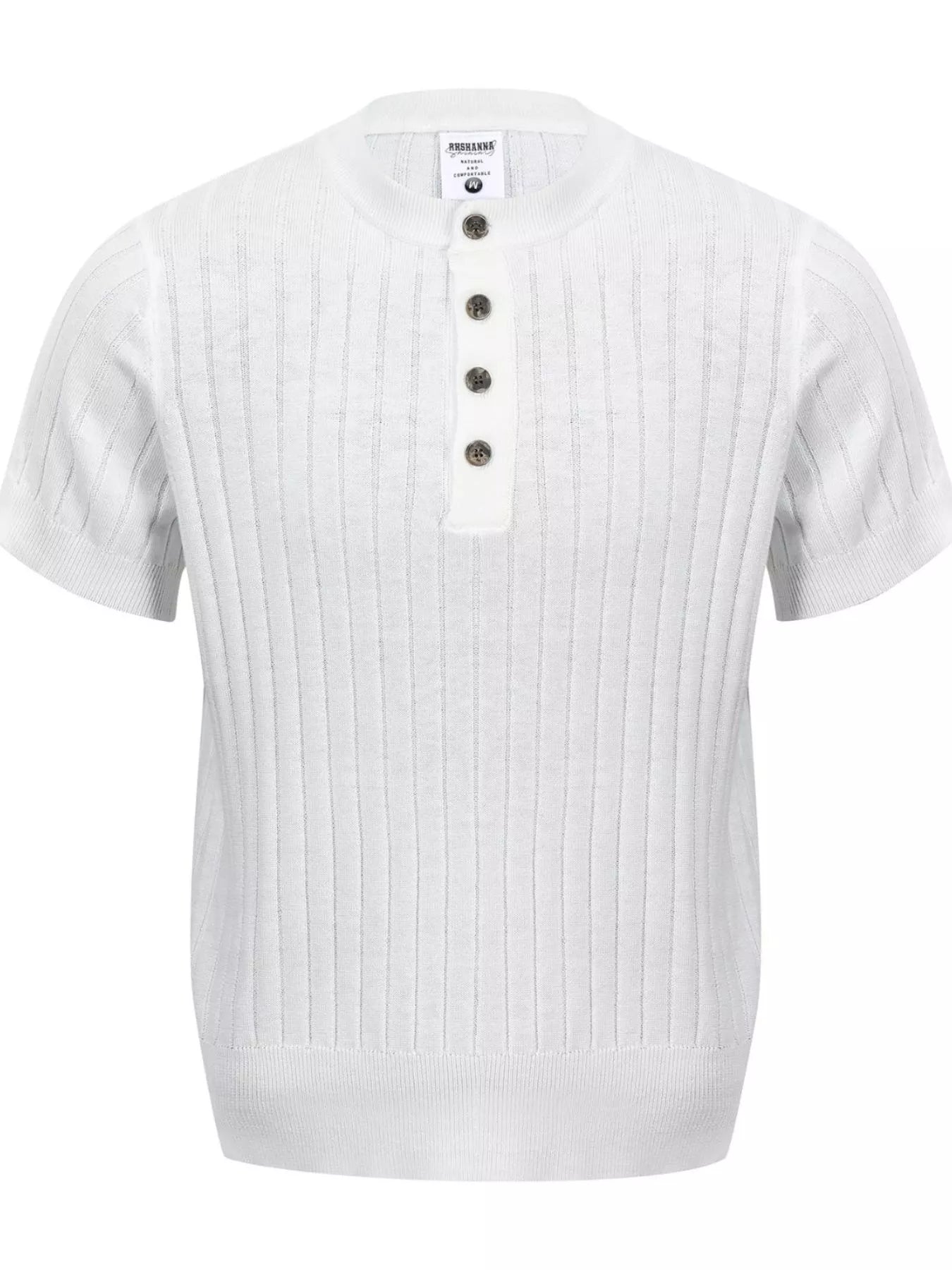 Men's ribbed short-sleeve knit top made from a slightly stretchy cotton-spandex blend.