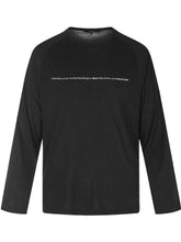 Men's long-sleeve graphic T-shirt made from a cotton-spandex blend.