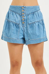 RISEN slouchy cotton shorts with an elastic waistband and shirred detailing.