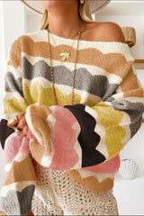 Suéter de manga larga con cuello barco en contraste