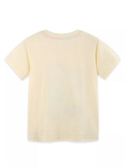 Back view of the plain cream children's short sleeve tee laid flat