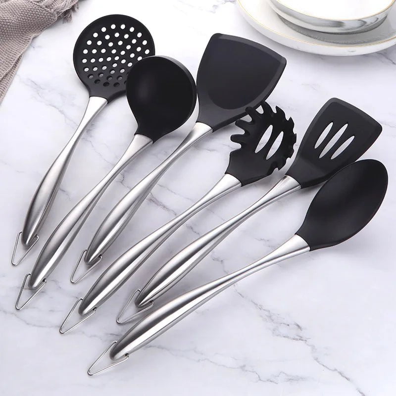 1-7PCS/Set Silicone Cooking Tool Set 6pcs Silver