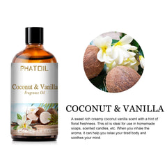 100ml Coconut Fragrance Oil: Candle and Soap Making with Mango, Apple, Banana, Grape, Cherry, Watermelon, Lemon, Passion Fruit Flavoring Coconut Vanilla / 100ml / United States