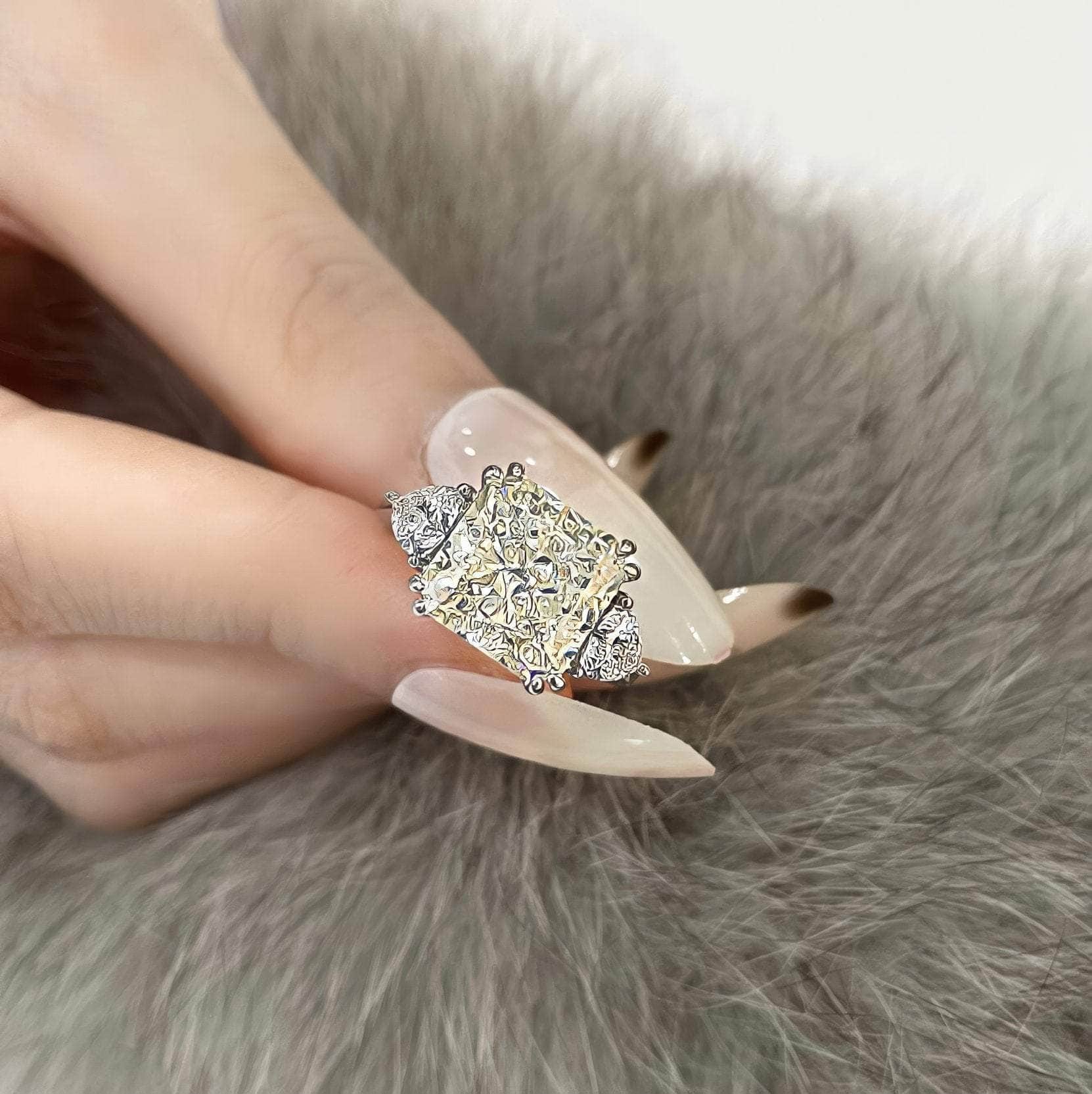 10Ct Lab Created Diamond Statement 14K Gold Cushion Cut Ring