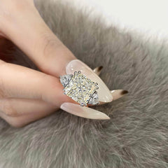 10Ct Lab Created Diamond Statement 14K Gold Cushion Cut Ring