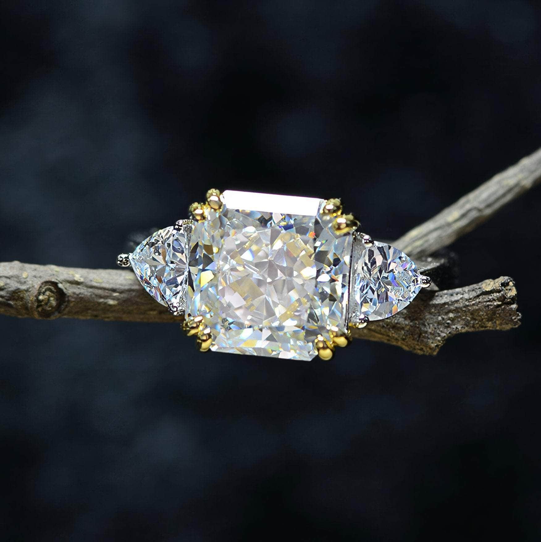 10Ct Lab Created Diamond Statement 14K Gold Cushion Cut Ring
