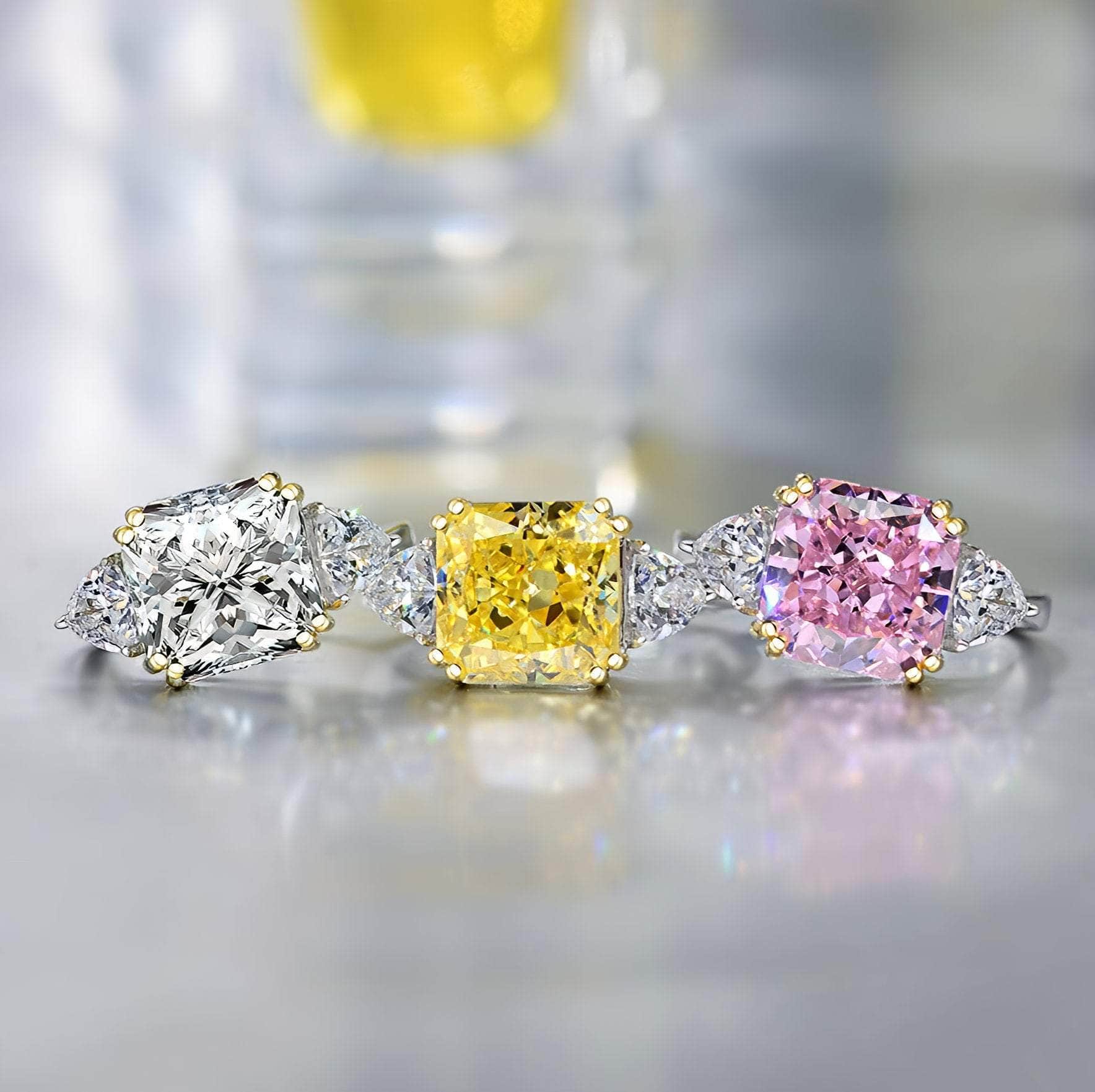 10Ct Lab Created Diamond Statement 14K Gold Cushion Cut Ring
