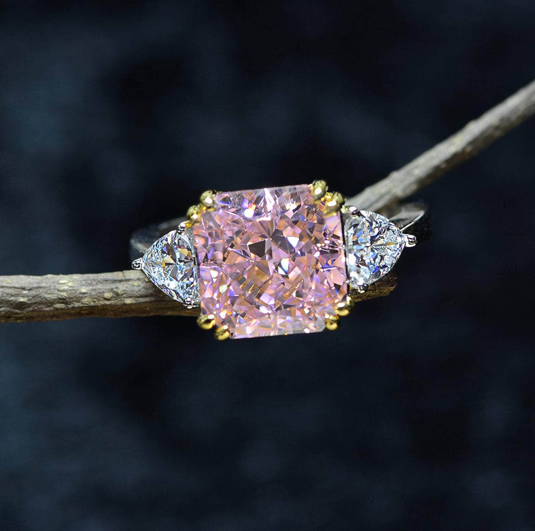 10Ct Lab Created Diamond Statement 14K Gold Cushion Cut Ring