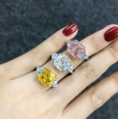 10Ct Lab Created Diamond Statement 14K Gold Cushion Cut Ring