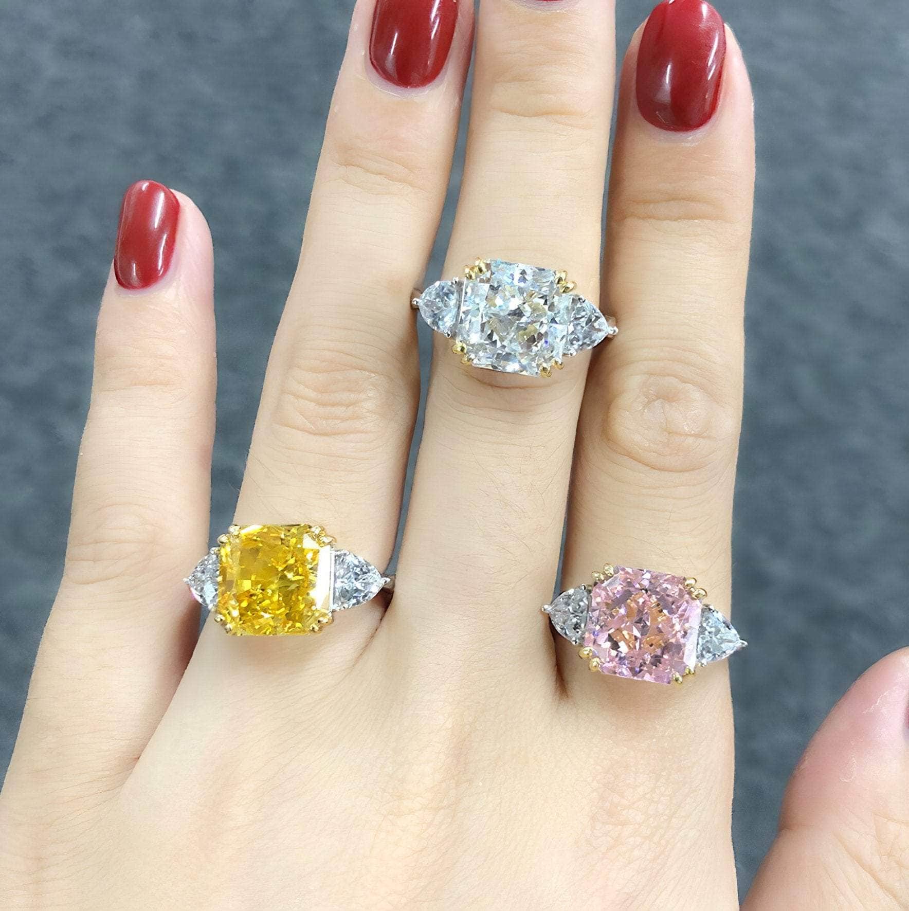 10Ct Lab Created Diamond Statement 14K Gold Cushion Cut Ring
