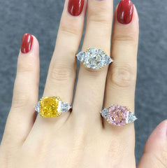 10Ct Lab Created Diamond Statement 14K Gold Cushion Cut Ring