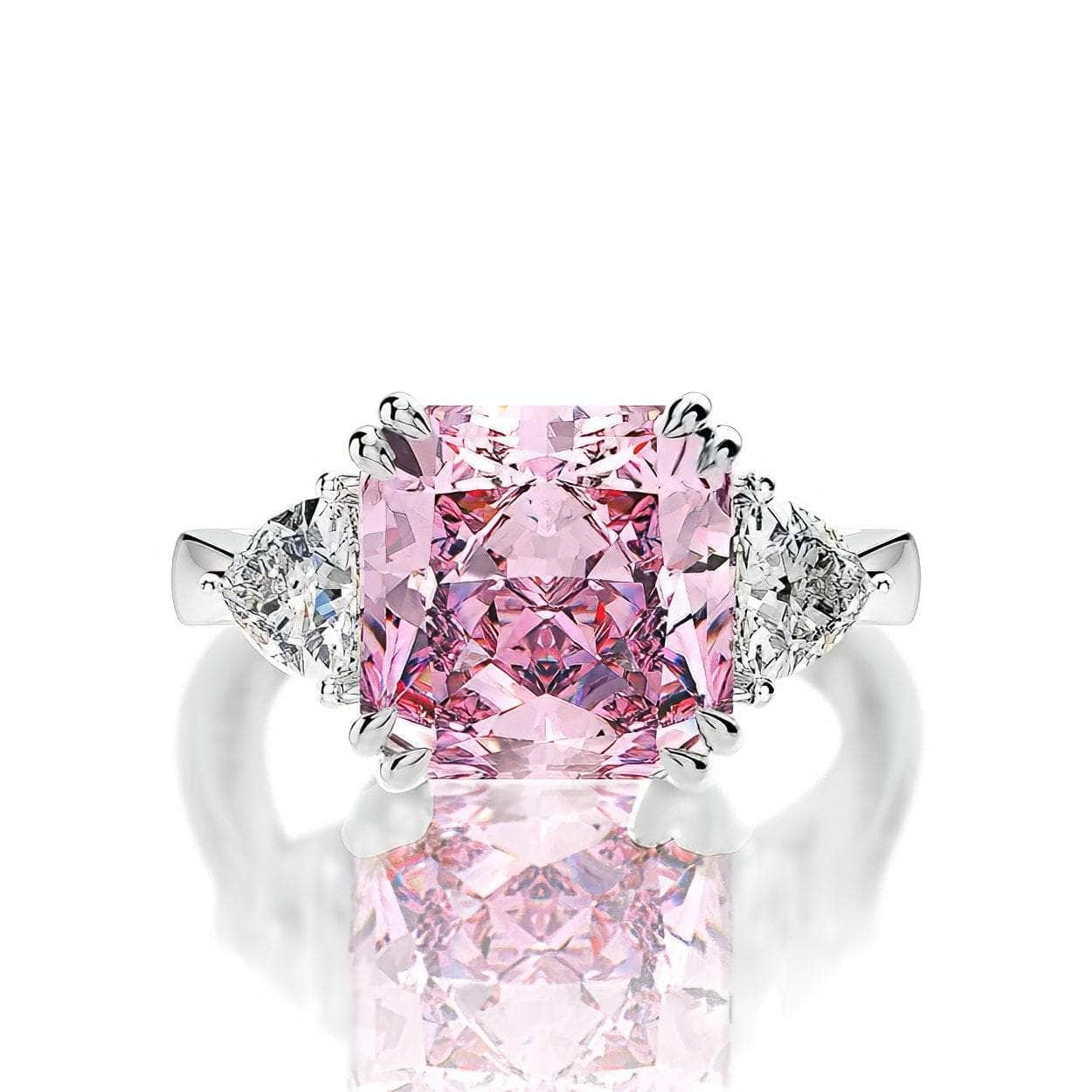 10Ct Lab Created Diamond Statement 14K Gold Cushion Cut Ring 5 US / Pink Diamond