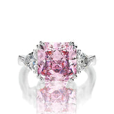 10Ct Lab Created Diamond Statement 14K Gold Cushion Cut Ring 5 US / Pink Diamond