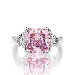 10Ct Lab Created Diamond Statement 14K Gold Cushion Cut Ring 5 US / Pink Diamond