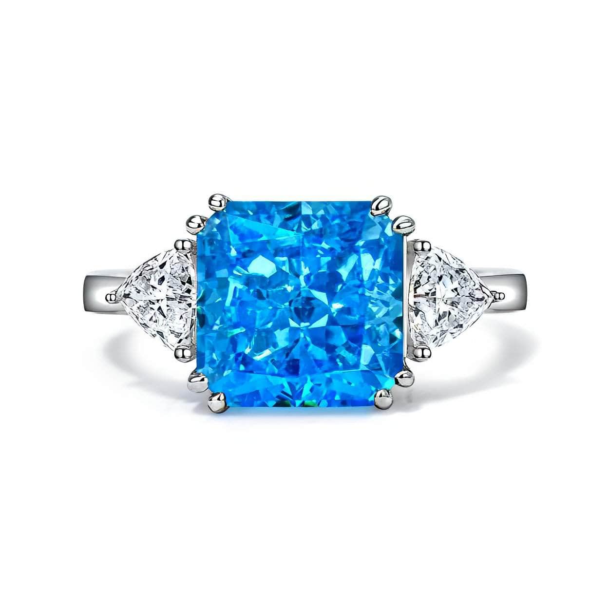 10Ct Lab Created Diamond Statement 14K Gold Cushion Cut Ring 5 US / SeaBlue
