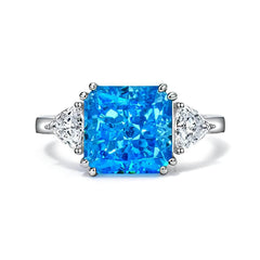 10Ct Lab Created Diamond Statement 14K Gold Cushion Cut Ring 5 US / SeaBlue