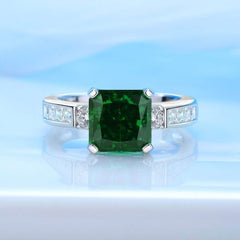 10K White Gold Emerald Square Cut Lab Simulated Diamond Gemstone Ring