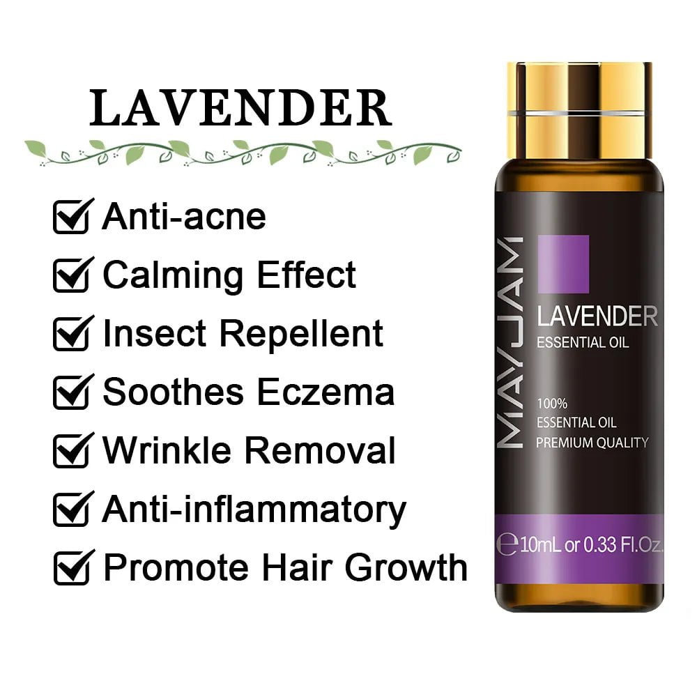 10ml Pure Lavender, Eucalyptus, Rose, Lemon, Jasmine, Vanilla, Mint, Sandalwood, Bergamot, Tea Tree Essential Oils for Diffuser Aroma