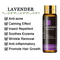 10ml Pure Lavender, Eucalyptus, Rose, Lemon, Jasmine, Vanilla, Mint, Sandalwood, Bergamot, Tea Tree Essential Oils for Diffuser Aroma
