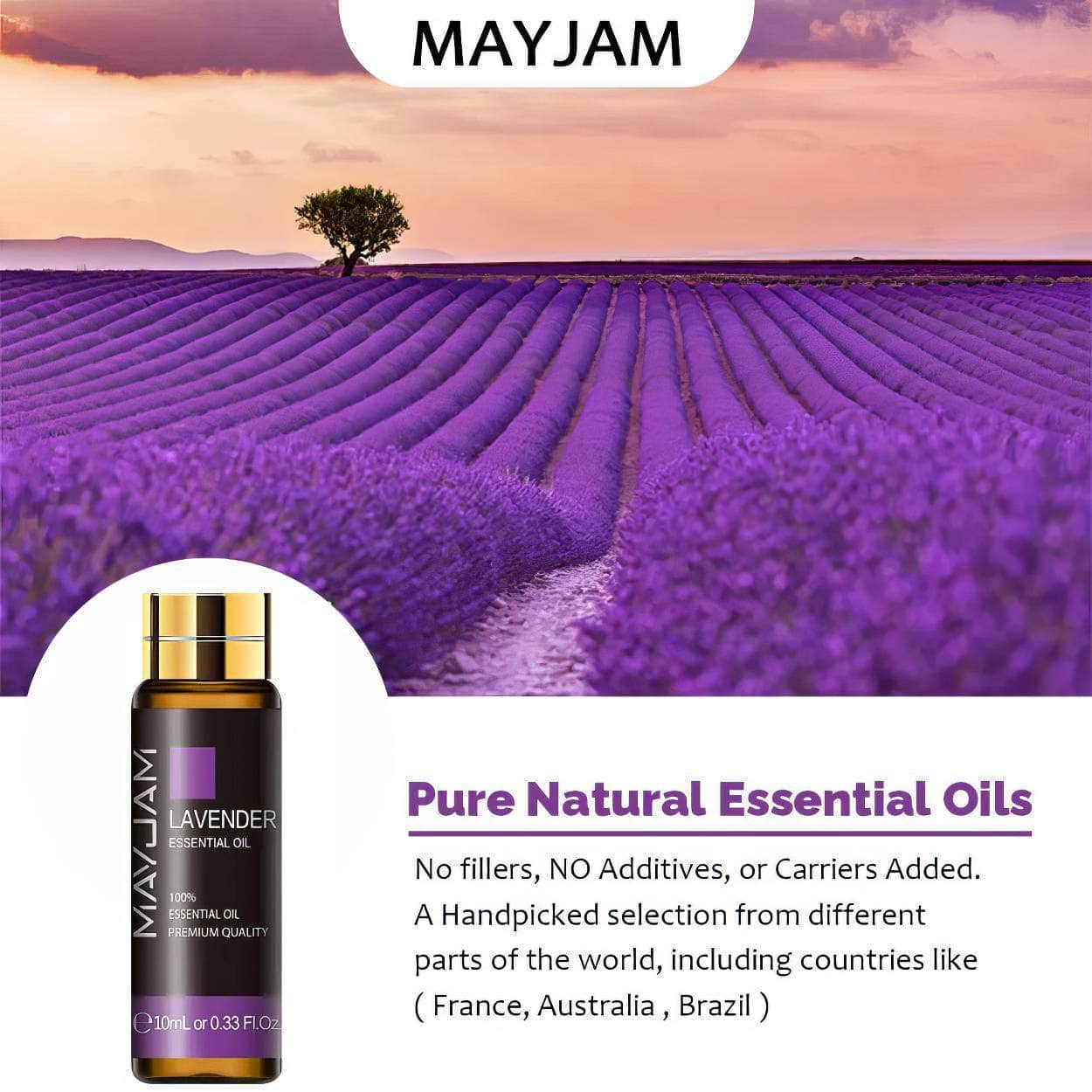 10ml Pure Lavender, Eucalyptus, Rose, Lemon, Jasmine, Vanilla, Mint, Sandalwood, Bergamot, Tea Tree Essential Oils for Diffuser Aroma