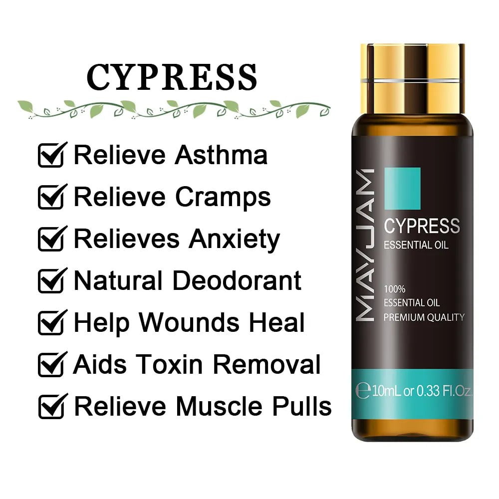 10ml Pure Lavender, Eucalyptus, Rose, Lemon, Jasmine, Vanilla, Mint, Sandalwood, Bergamot, Tea Tree Essential Oils for Diffuser Aroma Cypress / 10ml / CHINA