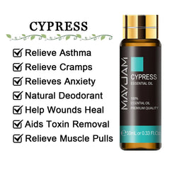 10ml Pure Lavender, Eucalyptus, Rose, Lemon, Jasmine, Vanilla, Mint, Sandalwood, Bergamot, Tea Tree Essential Oils for Diffuser Aroma Cypress / 10ml / CHINA