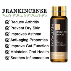 10ml Pure Lavender, Eucalyptus, Rose, Lemon, Jasmine, Vanilla, Mint, Sandalwood, Bergamot, Tea Tree Essential Oils for Diffuser Aroma Frankincense / 10ml / CHINA