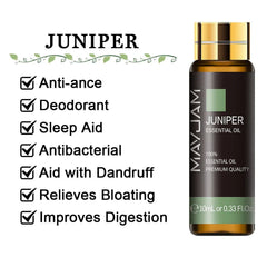 10ml Pure Lavender, Eucalyptus, Rose, Lemon, Jasmine, Vanilla, Mint, Sandalwood, Bergamot, Tea Tree Essential Oils for Diffuser Aroma Juniper / 10ml / CHINA
