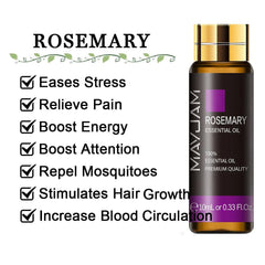 10ml Pure Lavender, Eucalyptus, Rose, Lemon, Jasmine, Vanilla, Mint, Sandalwood, Bergamot, Tea Tree Essential Oils for Diffuser Aroma Rosemary / 10ml / CHINA
