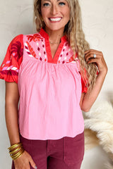 Blusa babydoll de manga corta con muescas bordadas