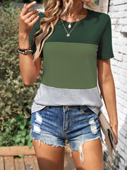 Camiseta de manga corta con cuello redondo y bloques de color