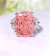 Anillo de plata de ley 925 de 12 quilates con zafiro rosa y diamantes de laboratorio