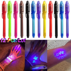 12 invisible ink spy pens with UV light for secret messages, great for kids' party Mix Color