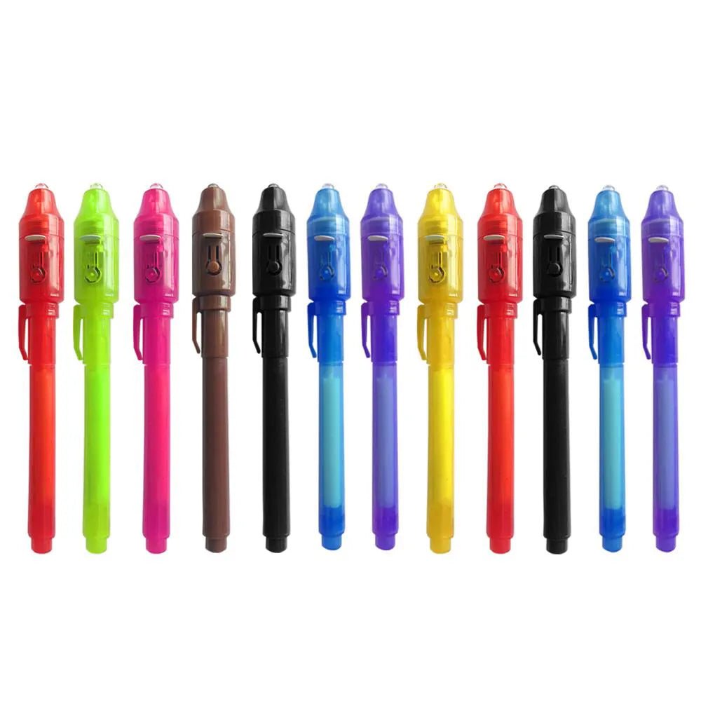 12 invisible ink spy pens with UV light for secret messages, great for kids' party Mix Color