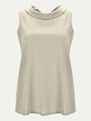Sleeveless full-size beige top with a rounded neckline and gently flared hem