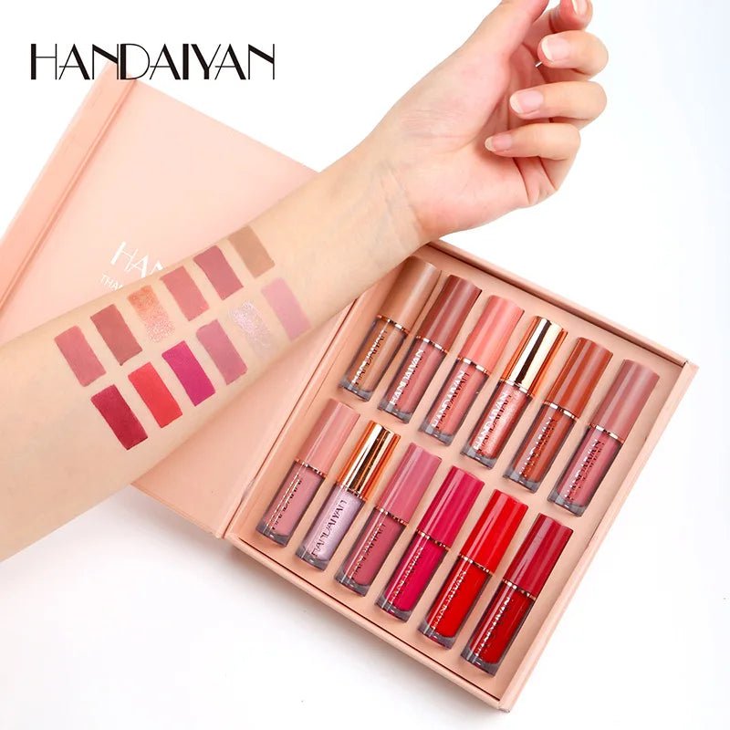 12Color Liquid Lipstick Lip Gloss Sets Matte Red Velvet Long Lasting Waterproof Non Stick Cup Sexy Fashion Lips Makeup Cosmetics 12pcs