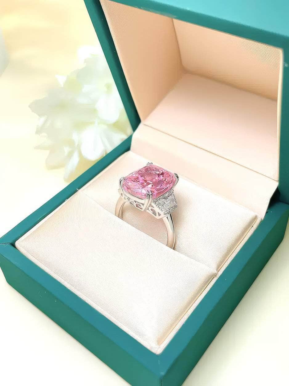 12ct 925 Sterling Silver Pink Sapphire Gemstone Lab Diamond Statement Ring