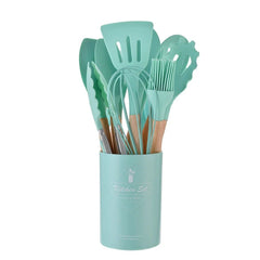 12PCS Non-Stick Silicone Kitchen Utensils Set Green 12Pcs