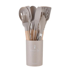 12PCS Non-Stick Silicone Kitchen Utensils Set Khaki 12Pcs