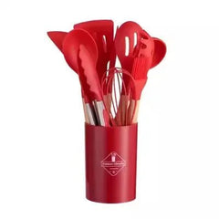 12PCS Non-Stick Silicone Kitchen Utensils Set Red 12Pcs