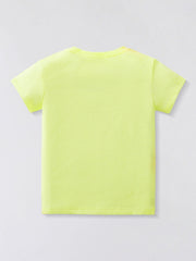 Plain back view of the yellow green children's short sleeve t-shirt laid flat