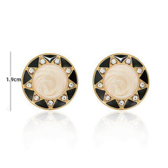 Pendientes de oro de 14 quilates con diamantes de imitación redondos, esmalte y dos tonos