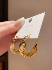 14k Gold Tone Ribbed Hoop Earrings