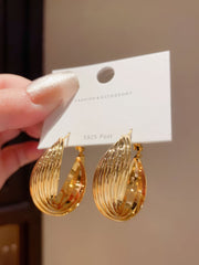 14k Gold Tone Ribbed Hoop Earrings