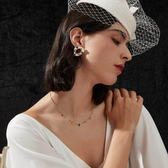 14K Gold Accented Enamel Blue Gemstone Ruby Statement Earrings