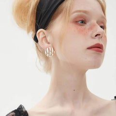 14K Gold Basket Weave Enamel Earrings White / Clip On