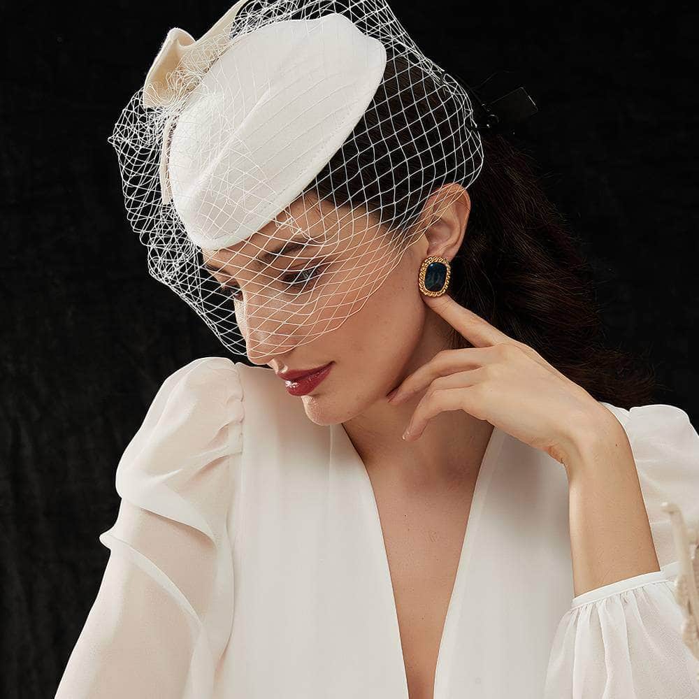 14K Gold Blue Opal Gemstone Vintage Earrings