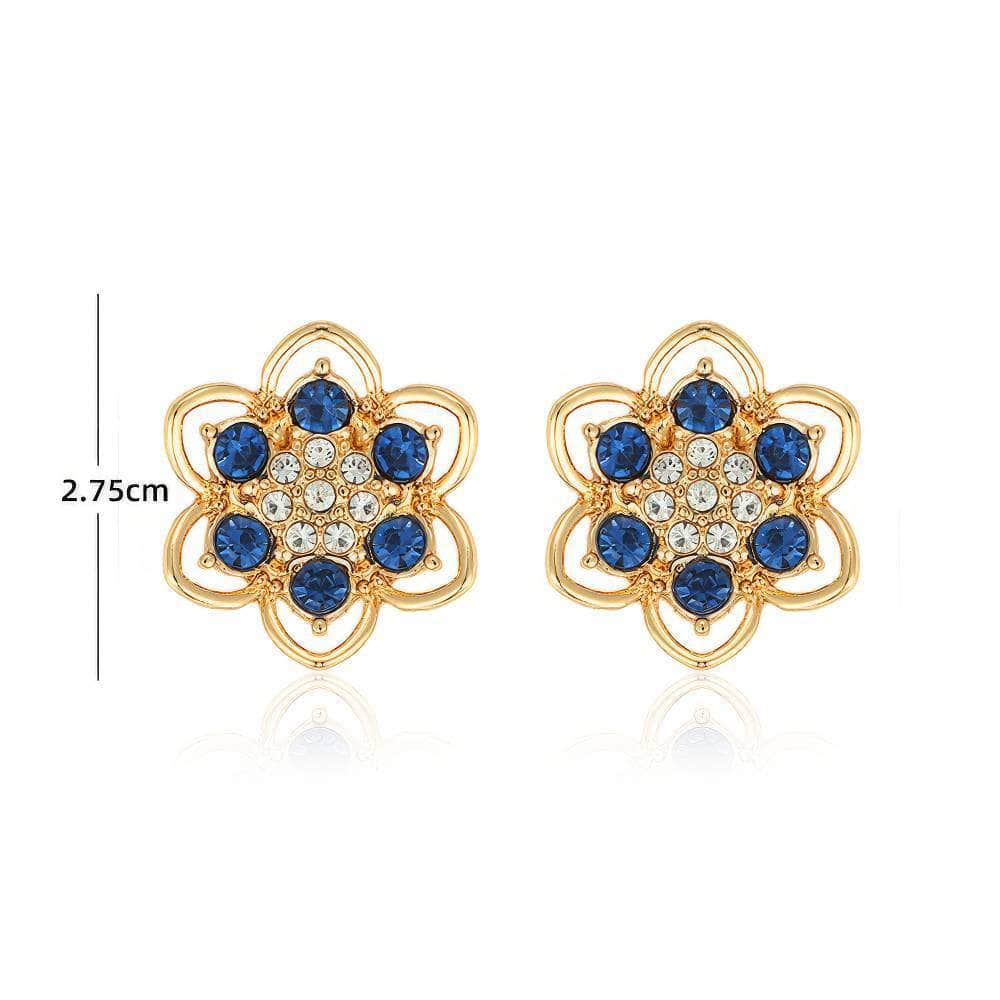 14K Gold Blue Sapphire Floral Stud Earrings